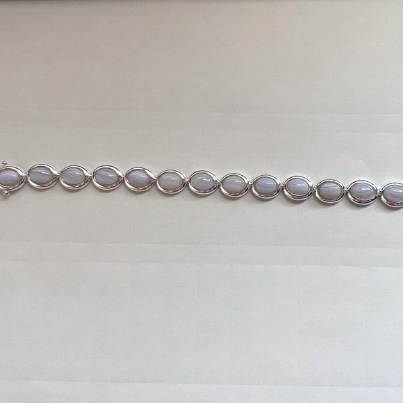 FAS 925 Silver White Agate Stone Cabochon Bracelet - Picture 6 of 11